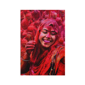 Обложка для паспорта матовая кожа с принтом Фестиваль красок Холи в Новосибирске, натуральная матовая кожа | размер 19,3 х 13,7 см; прозрачные пластиковые крепления | Тематика изображения на принте: festival | festival of colors | holi | весны | девушка | индия | индуистский фестиваль | красная | красок | холи