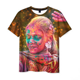 Мужская футболка 3D с принтом Индуистский фестиваль красок в Новосибирске, 100% полиэфир | прямой крой, круглый вырез горловины, длина до линии бедер | Тематика изображения на принте: 