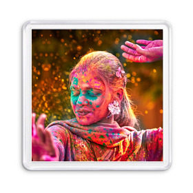 Магнит 55*55 с принтом Индуистский фестиваль красок в Новосибирске, Пластик | Размер: 65*65 мм; Размер печати: 55*55 мм | Тематика изображения на принте: 