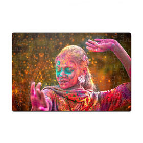 Пазл магнитный 126 элементов с принтом Индуистский фестиваль красок в Новосибирске, полимерный материал с магнитным слоем | 126 деталей, размер изделия —  180*270 мм | Тематика изображения на принте: 