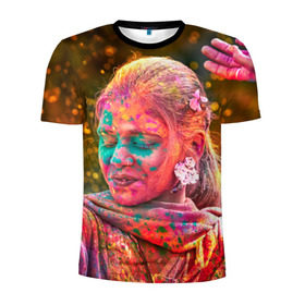 Мужская футболка 3D спортивная с принтом Индуистский фестиваль красок в Новосибирске, 100% полиэстер с улучшенными характеристиками | приталенный силуэт, круглая горловина, широкие плечи, сужается к линии бедра | Тематика изображения на принте: 