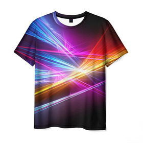 Мужская футболка 3D с принтом Лучи в Новосибирске, 100% полиэфир | прямой крой, круглый вырез горловины, длина до линии бедер | кислотный | лучи | обстракция | радуга | свет | спектр | цвет | цвета | яркие