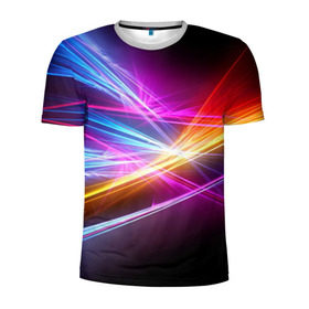 Мужская футболка 3D спортивная с принтом Лучи в Новосибирске, 100% полиэстер с улучшенными характеристиками | приталенный силуэт, круглая горловина, широкие плечи, сужается к линии бедра | Тематика изображения на принте: кислотный | лучи | обстракция | радуга | свет | спектр | цвет | цвета | яркие