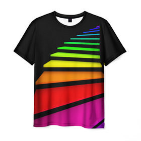Мужская футболка 3D с принтом Лестница в Новосибирске, 100% полиэфир | прямой крой, круглый вырез горловины, длина до линии бедер | лестница | радуга | спектр | цвет | цвета | яркие