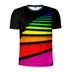Мужская футболка 3D спортивная с принтом Лестница в Новосибирске, 100% полиэстер с улучшенными характеристиками | приталенный силуэт, круглая горловина, широкие плечи, сужается к линии бедра | лестница | радуга | спектр | цвет | цвета | яркие