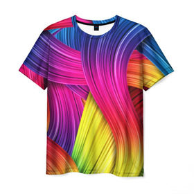 Мужская футболка 3D с принтом Абстракция в Новосибирске, 100% полиэфир | прямой крой, круглый вырез горловины, длина до линии бедер | кислотный | обстракция | радуга | свет | спектр | цвет | цвета | яркие
