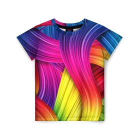 Детская футболка 3D с принтом Абстракция в Новосибирске, 100% гипоаллергенный полиэфир | прямой крой, круглый вырез горловины, длина до линии бедер, чуть спущенное плечо, ткань немного тянется | кислотный | обстракция | радуга | свет | спектр | цвет | цвета | яркие