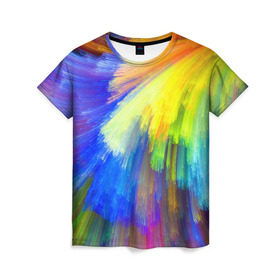 Женская футболка 3D с принтом Абстракция в Новосибирске, 100% полиэфир ( синтетическое хлопкоподобное полотно) | прямой крой, круглый вырез горловины, длина до линии бедер | Тематика изображения на принте: кислотный | обстракция | радуга | свет | спектр | цвет | цвета | яркие