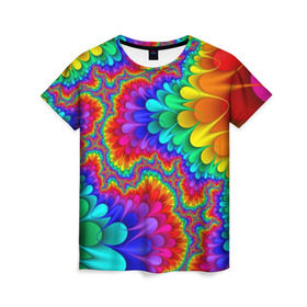 Женская футболка 3D с принтом Узор в Новосибирске, 100% полиэфир ( синтетическое хлопкоподобное полотно) | прямой крой, круглый вырез горловины, длина до линии бедер | Тематика изображения на принте: кислотный | обстракция | радуга | свет | спектр | узор | цвет | цвета | яркие
