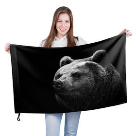 Флаг 3D с принтом Медведь в Новосибирске, 100% полиэстер | плотность ткани — 95 г/м2, размер — 67 х 109 см. Принт наносится с одной стороны | бурый | дикий | животное | медведь | россия | символ | тайги | фото | хищник | хозяин | черно белое