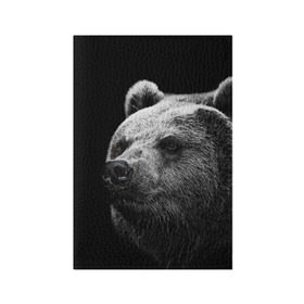 Обложка для паспорта матовая кожа с принтом Медведь в Новосибирске, натуральная матовая кожа | размер 19,3 х 13,7 см; прозрачные пластиковые крепления | Тематика изображения на принте: бурый | дикий | животное | медведь | россия | символ | тайги | фото | хищник | хозяин | черно белое