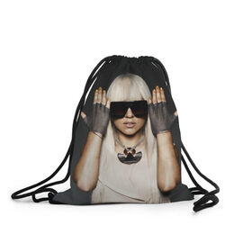 Рюкзак-мешок 3D с принтом Lady Gaga в Новосибирске, 100% полиэстер | плотность ткани — 200 г/м2, размер — 35 х 45 см; лямки — толстые шнурки, застежка на шнуровке, без карманов и подкладки | lady gaga | блондинка | звезда | знаменитость | леди гаага | очки | певица | поп | эпатаж | эпатажная
