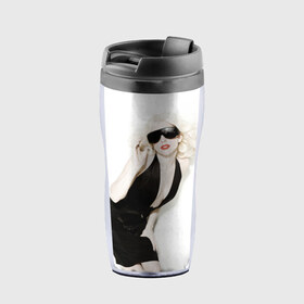 Термокружка-непроливайка с принтом Lady Gaga в Новосибирске, внутренняя часть — пищевой пластик, наружная часть — прозрачный пластик, между ними — полиграфическая вставка с рисунком | объем — 350 мл, герметичная крышка | lady gaga | блондинка | звезда | знаменитость | леди гаага | певица | поп | эпатаж | эпатажная