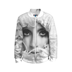 Детский бомбер 3D с принтом Lady Gaga в Новосибирске, 100% полиэстер | застегивается на молнию, по бокам два кармана без застежек, мягкие манжеты, по низу бомбера и на воротнике — эластичная резинка | lady gaga | белые | блондинка | звезда | знаменитость | леди гаага | певица | перья | поп | эпатаж | эпатажная