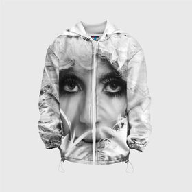 Детская куртка 3D с принтом Lady Gaga в Новосибирске, 100% полиэстер | застежка — молния, подол и капюшон оформлены резинкой с фиксаторами, по бокам — два кармана без застежек, один потайной карман на груди, плотность верхнего слоя — 90 г/м2; плотность флисового подклада — 260 г/м2 | lady gaga | белые | блондинка | звезда | знаменитость | леди гаага | певица | перья | поп | эпатаж | эпатажная