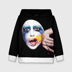 Детская толстовка 3D с принтом Lady Gaga в Новосибирске, 100% полиэстер | двухслойный капюшон со шнурком для регулировки, мягкие манжеты на рукавах и по низу толстовки, спереди карман-кенгуру с мягким внутренним слоем | Тематика изображения на принте: lady gaga | взгляд | звезда | знаменитость | леди гаага | певица | поп | портрет | эпатаж | эпатажная
