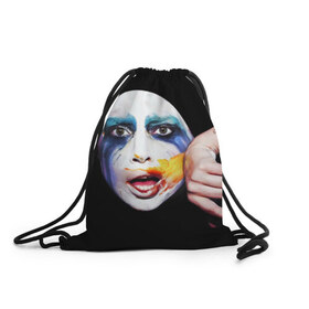 Рюкзак-мешок 3D с принтом Lady Gaga в Новосибирске, 100% полиэстер | плотность ткани — 200 г/м2, размер — 35 х 45 см; лямки — толстые шнурки, застежка на шнуровке, без карманов и подкладки | lady gaga | взгляд | звезда | знаменитость | леди гаага | певица | поп | портрет | эпатаж | эпатажная
