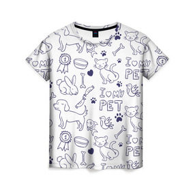 Женская футболка 3D с принтом Я люблю своих питомцев в Новосибирске, 100% полиэфир ( синтетическое хлопкоподобное полотно) | прямой крой, круглый вырез горловины, длина до линии бедер | Тематика изображения на принте: животные | коты | любовь | собаки