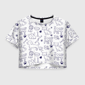 Женская футболка 3D укороченная с принтом Я люблю своих питомцев в Новосибирске, 100% полиэстер | круглая горловина, длина футболки до линии талии, рукава с отворотами | животные | коты | любовь | собаки
