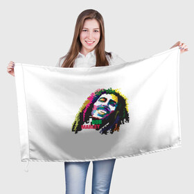 Флаг 3D с принтом Bob Marley в Новосибирске, 100% полиэстер | плотность ткани — 95 г/м2, размер — 67 х 109 см. Принт наносится с одной стороны | 2016 | арт | дизайн | зд | объем | поп | портреты