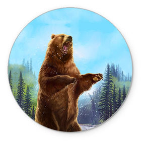Коврик круглый с принтом Русский медведь в Новосибирске, резина и полиэстер | круглая форма, изображение наносится на всю лицевую часть | Тематика изображения на принте: гитара