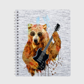 Тетрадь с принтом Медведь с гитарой в Новосибирске, 100% бумага | 48 листов, плотность листов — 60 г/м2, плотность картонной обложки — 250 г/м2. Листы скреплены сбоку удобной пружинной спиралью. Уголки страниц и обложки скругленные. Цвет линий — светло-серый
 | гитара