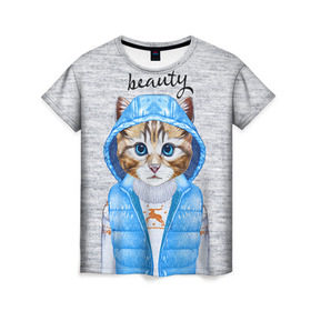 Женская футболка 3D с принтом Модная киска в Новосибирске, 100% полиэфир ( синтетическое хлопкоподобное полотно) | прямой крой, круглый вырез горловины, длина до линии бедер | baby | beauty | cat | ketty | sweet | девушке | киска | кошка | мода | модная | сладкая | чика