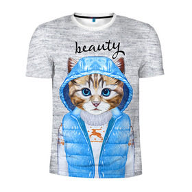 Мужская футболка 3D спортивная с принтом Модная киска в Новосибирске, 100% полиэстер с улучшенными характеристиками | приталенный силуэт, круглая горловина, широкие плечи, сужается к линии бедра | Тематика изображения на принте: baby | beauty | cat | ketty | sweet | девушке | киска | кошка | мода | модная | сладкая | чика