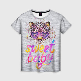 Женская футболка 3D с принтом sweet cat в Новосибирске, 100% полиэфир ( синтетическое хлопкоподобное полотно) | прямой крой, круглый вырез горловины, длина до линии бедер | baby | cat | ketty | sweet | девушке | киска | кошка | сладкая | тигрица