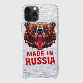 Чехол для iPhone 12 Pro с принтом made in Russia в Новосибирске, силикон | область печати: задняя сторона чехла, без боковых панелей | Тематика изображения на принте: bear | made | made in russia | russia | злой | медведь | пасть | русский | я | я русский