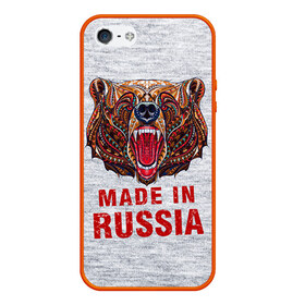 Чехол для iPhone 5/5S матовый с принтом made in Russia в Новосибирске, Силикон | Область печати: задняя сторона чехла, без боковых панелей | Тематика изображения на принте: bear | made | made in russia | russia | злой | медведь | пасть | русский | я | я русский