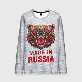 Мужской лонгслив 3D с принтом made in Russia в Новосибирске, 100% полиэстер | длинные рукава, круглый вырез горловины, полуприлегающий силуэт | bear | made | made in russia | russia | злой | медведь | пасть | русский | я | я русский