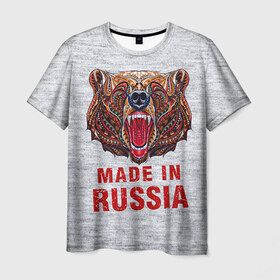 Мужская футболка 3D с принтом made in Russia в Новосибирске, 100% полиэфир | прямой крой, круглый вырез горловины, длина до линии бедер | Тематика изображения на принте: bear | made | made in russia | russia | злой | медведь | пасть | русский | я | я русский