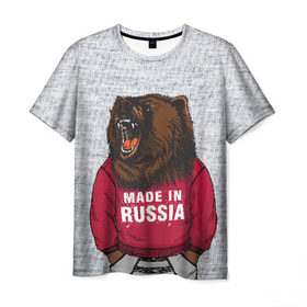 Мужская футболка 3D с принтом made in Russia в Новосибирске, 100% полиэфир | прямой крой, круглый вырез горловины, длина до линии бедер | bear | made | made in russia | russia | злой | медведь | пасть | русский | я | я русский