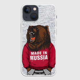 Чехол для iPhone 13 mini с принтом made in Russia в Новосибирске,  |  | Тематика изображения на принте: bear | made | made in russia | russia | злой | медведь | пасть | русский | я | я русский