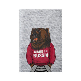 Обложка для паспорта матовая кожа с принтом made in Russia в Новосибирске, натуральная матовая кожа | размер 19,3 х 13,7 см; прозрачные пластиковые крепления | bear | made | made in russia | russia | злой | медведь | пасть | русский | я | я русский
