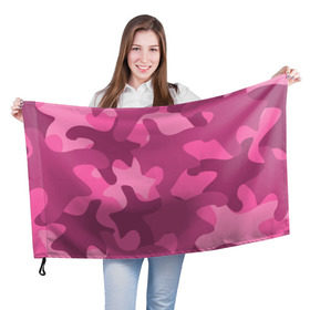 Флаг 3D с принтом Розовый камуфляж в Новосибирске, 100% полиэстер | плотность ткани — 95 г/м2, размер — 67 х 109 см. Принт наносится с одной стороны | army | military | армия