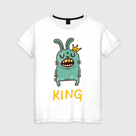 Женская футболка хлопок с принтом King в Новосибирске, 100% хлопок | прямой крой, круглый вырез горловины, длина до линии бедер, слегка спущенное плечо | king | заяц | клуб | король | кролик | мажор | тусовка