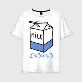 Женская футболка хлопок Oversize с принтом milk в Новосибирске, 100% хлопок | свободный крой, круглый ворот, спущенный рукав, длина до линии бедер
 | milk | milkman | moloko | коробка | молоко | напиток | тетрапак