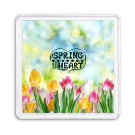 Магнит 55*55 с принтом Весна в моем сердце в Новосибирске, Пластик | Размер: 65*65 мм; Размер печати: 55*55 мм | heart | весенний макет с тюльпанами поднимет настроение вам и окружающимspring | весна | сердце | тюльпан | цветы
