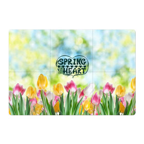 Магнитный плакат 3Х2 с принтом Весна в моем сердце в Новосибирске, Полимерный материал с магнитным слоем | 6 деталей размером 9*9 см | heart | весенний макет с тюльпанами поднимет настроение вам и окружающимspring | весна | сердце | тюльпан | цветы