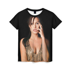 Женская футболка 3D с принтом Анжелина Джоли в Новосибирске, 100% полиэфир ( синтетическое хлопкоподобное полотно) | прямой крой, круглый вырез горловины, длина до линии бедер | angelina jolie | американская актриса | анжелина джоли | режиссёр | фотомодель | ценарист