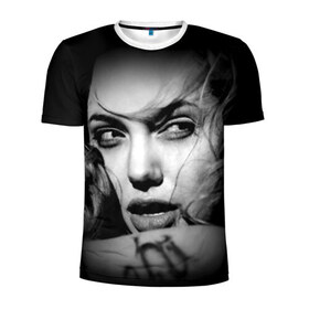 Мужская футболка 3D спортивная с принтом Анжелина Джоли в Новосибирске, 100% полиэстер с улучшенными характеристиками | приталенный силуэт, круглая горловина, широкие плечи, сужается к линии бедра | Тематика изображения на принте: angelina jolie | американская актриса | анжелина джоли | режиссёр | фотомодель | ценарист