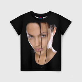 Детская футболка 3D с принтом Анжелина Джоли в Новосибирске, 100% гипоаллергенный полиэфир | прямой крой, круглый вырез горловины, длина до линии бедер, чуть спущенное плечо, ткань немного тянется | angelina jolie | американская актриса | анжелина джоли | режиссёр | фотомодель | ценарист