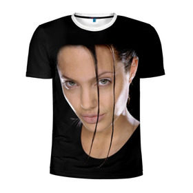 Мужская футболка 3D спортивная с принтом Анжелина Джоли в Новосибирске, 100% полиэстер с улучшенными характеристиками | приталенный силуэт, круглая горловина, широкие плечи, сужается к линии бедра | angelina jolie | американская актриса | анжелина джоли | режиссёр | фотомодель | ценарист