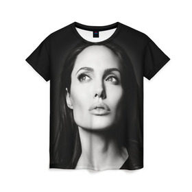 Женская футболка 3D с принтом Анжелина Джоли в Новосибирске, 100% полиэфир ( синтетическое хлопкоподобное полотно) | прямой крой, круглый вырез горловины, длина до линии бедер | Тематика изображения на принте: angelina jolie | американская актриса | анжелина джоли | режиссёр | фотомодель | ценарист