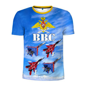 Мужская футболка 3D спортивная с принтом ВВС России в Новосибирске, 100% полиэстер с улучшенными характеристиками | приталенный силуэт, круглая горловина, широкие плечи, сужается к линии бедра | авиация | ввс | день ввс | небо | россия | самолёты