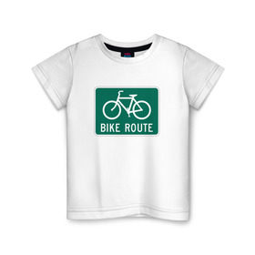 Детская футболка хлопок с принтом Дорога для велосипедистов в Новосибирске, 100% хлопок | круглый вырез горловины, полуприлегающий силуэт, длина до линии бедер | Тематика изображения на принте: велосипед | дорожный велосипедный знак знак | спорт | экстрим