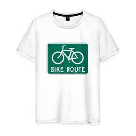 Мужская футболка хлопок с принтом Дорога для велосипедистов в Новосибирске, 100% хлопок | прямой крой, круглый вырез горловины, длина до линии бедер, слегка спущенное плечо. | Тематика изображения на принте: велосипед | дорожный велосипедный знак знак | спорт | экстрим