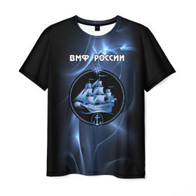 Мужская футболка 3D с принтом ВМФ России в Новосибирске, 100% полиэфир | прямой крой, круглый вырез горловины, длина до линии бедер | вмф | корабль и надпись.моряк | матрос | море | на макете изображено абстрактное море | россия | флот